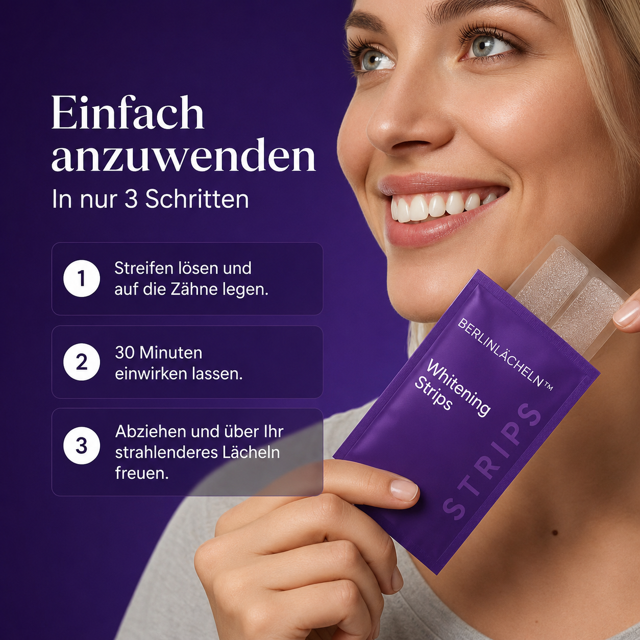 BERLINLÄCHELN™ Whitening Strips – Zahnaufhellungsstreifen für zu Hause | 42 Streifen