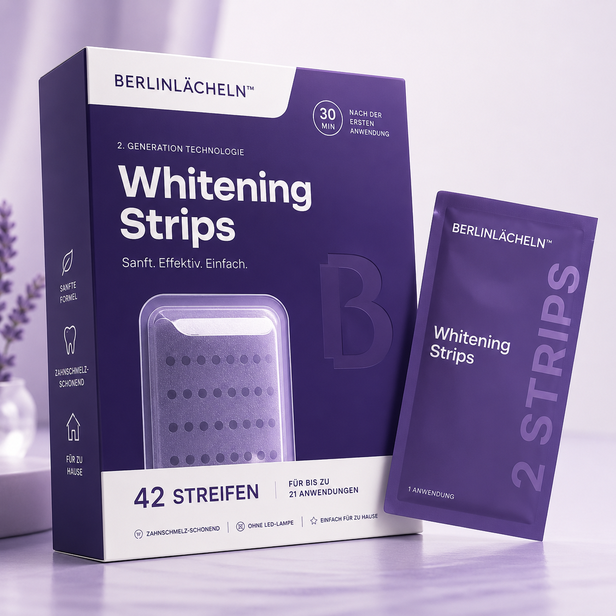 BERLINLÄCHELN™ Whitening Strips – Zahnaufhellungsstreifen für zu Hause | 42 Streifen